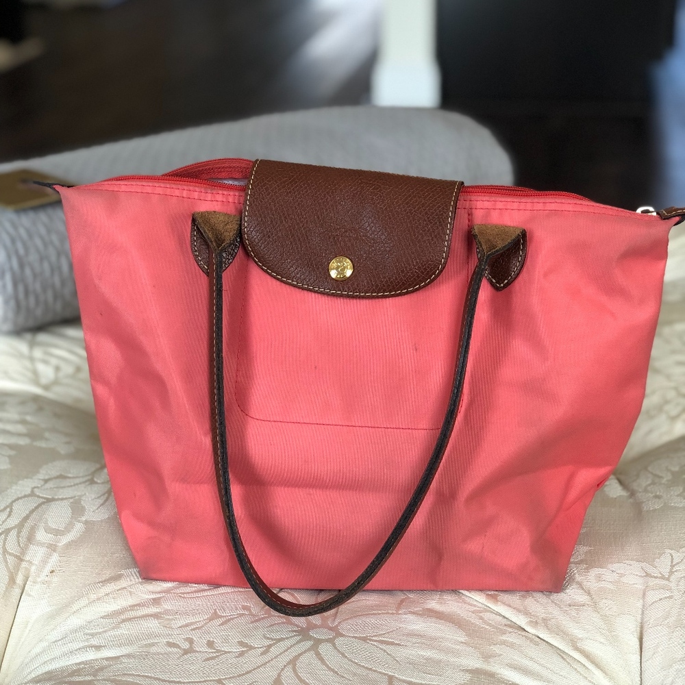 Longchamp Medium Le Pilage, Light Pink w/Leather!